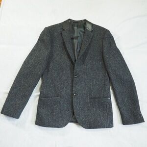 Harris Tweed X Le 31 Sz 40R Men's Dark Gray Wool-Blend Sport Coat Leather Trim